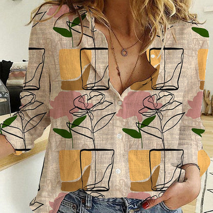 Women's Digital Printing Lapel Long Sleeve Shirt