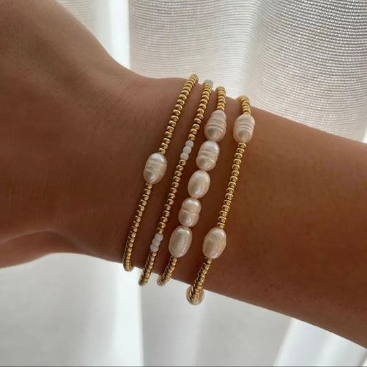 Woven Elastic String Natural Baroque Pearl Bracelet