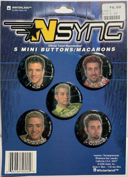 Display Card with 5 Licensed NSynch Picture Pinback Buttons