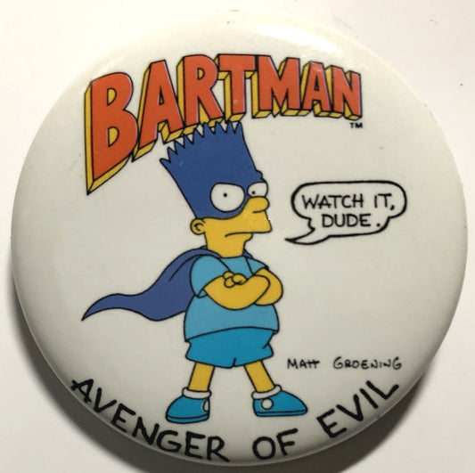 Licensed Batman (Bart Simpson) Avenger of Evil Pinback - 1989 20th Century Fox