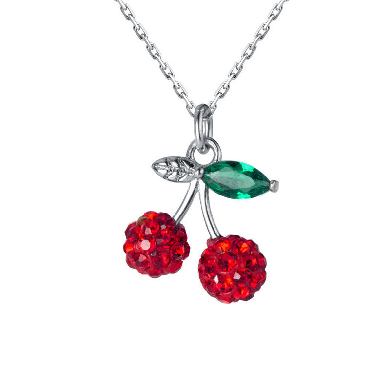 Inlaid Zircon Cherry Necklace Temperament Wild Red Cherry Clavicle Chain