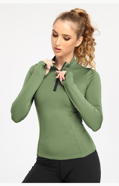 New Stand Collar Half Zip Tight Long Sleeve Workout Clothes