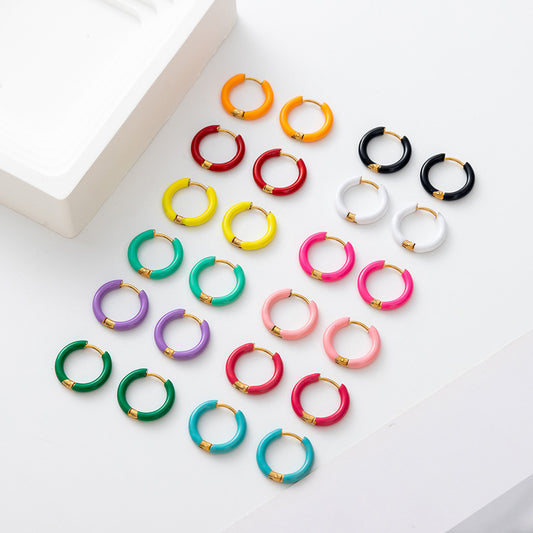 Colorful Oil Necklace Stainless Steel Ear Clip