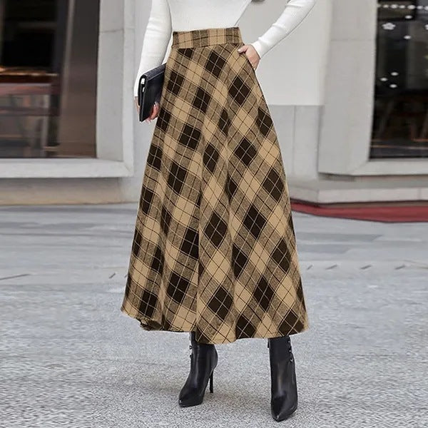 Fall Ladies High Waist Plaid Party Casual Skirt