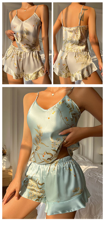 Spring And Summer Imitated Silk Pajamas Two-piece Sleeveless