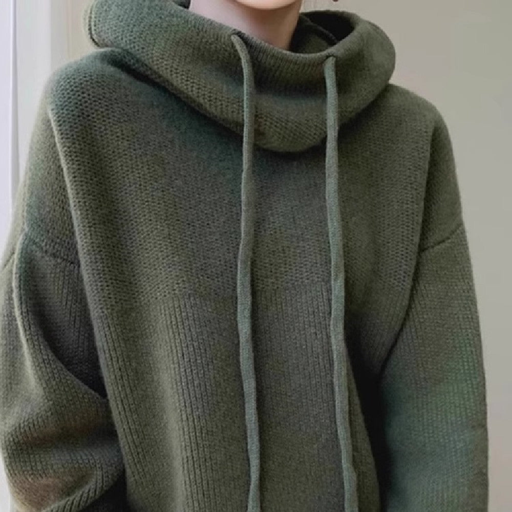 Hooded Solid Color Knitted Sweater