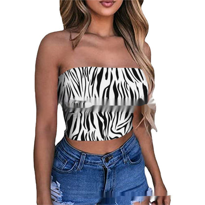 European And American-style Chest-wrapped Printed Bandeau One-shoulder Top