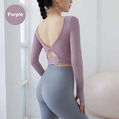 Women's Elegant Finger Stall Long-sleeved Tight Beauty Back Exercise Top