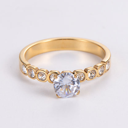 Polished Hexagonal Rhinestone-encrusted Zircon Ring