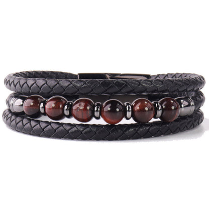 Men's Tigereye Bead Stainless Steel Magnetic Snap Bracelet