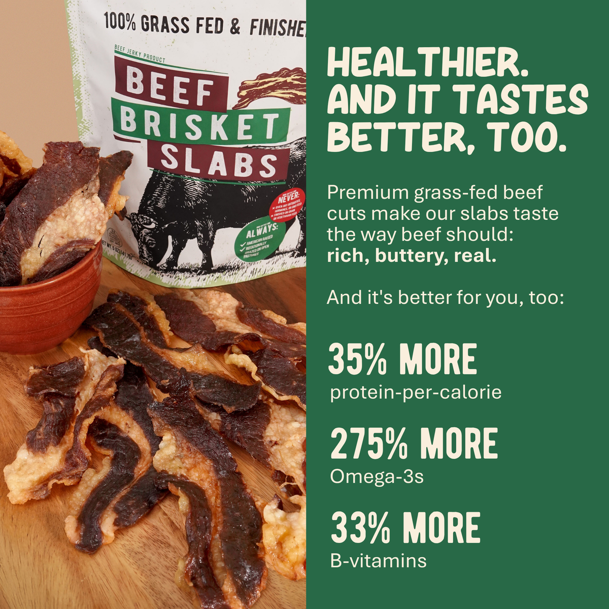 Grazly - Beef Brisket Slabs - 100% Grass-Fed & Finished - 2oz Bag