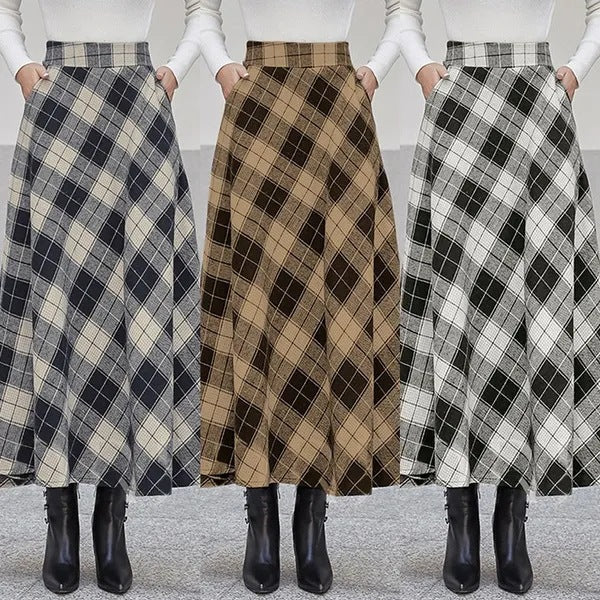 Fall Ladies High Waist Plaid Party Casual Skirt