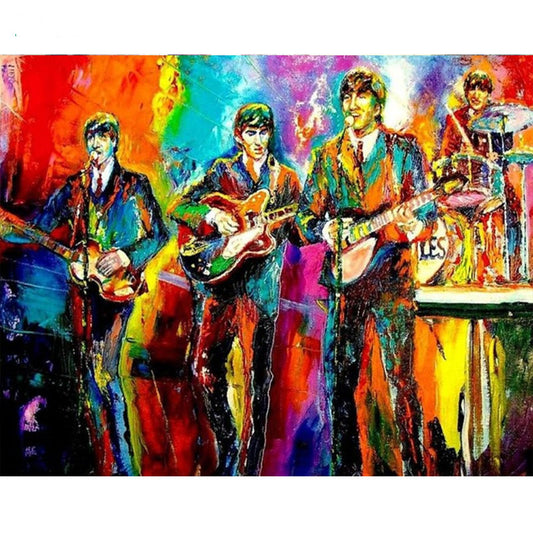 Frameless Oil Painting Of Adult Digital Rock Band