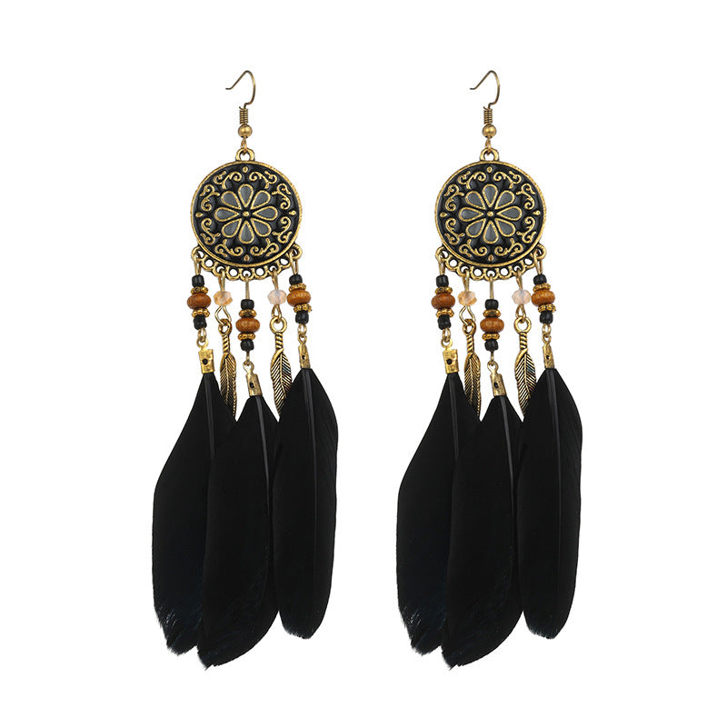 European And American Feather Earrings Personalized Long Temperament