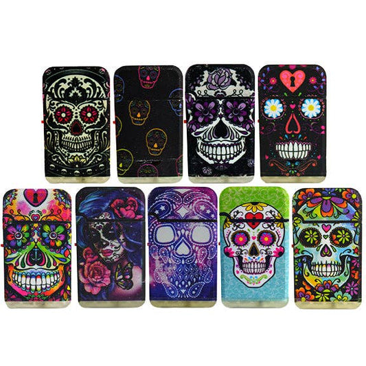 Novelty Closeout - Skull Dual Flame Flip Top Torch Lighter Assortment- 15/Pack: CLOSEOUT PRICE