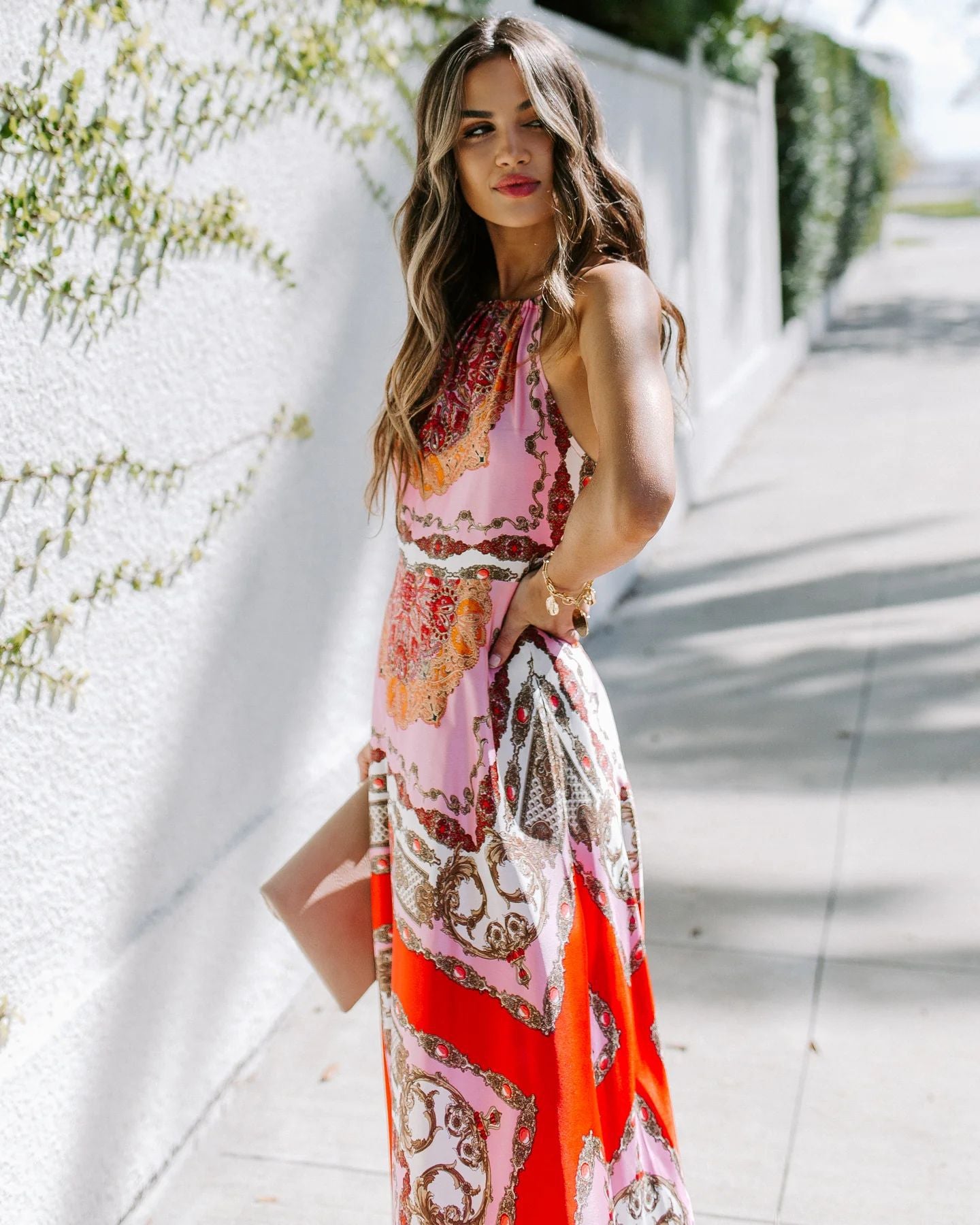 Retro Exotic Style Printed Dress Bohemian Halter Beach Dress Women