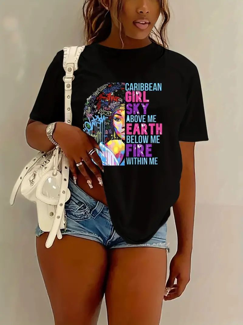 Black Girl's Printed Short-sleeved T-shirt