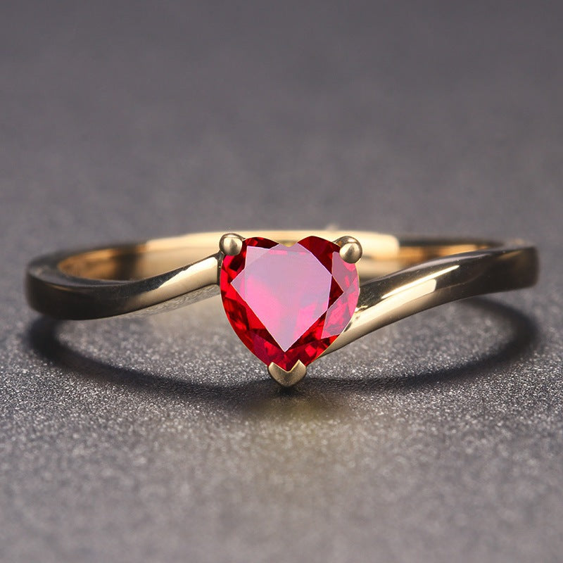 Women's Fashion Simple Red Sapphire Heart-shaped Ring