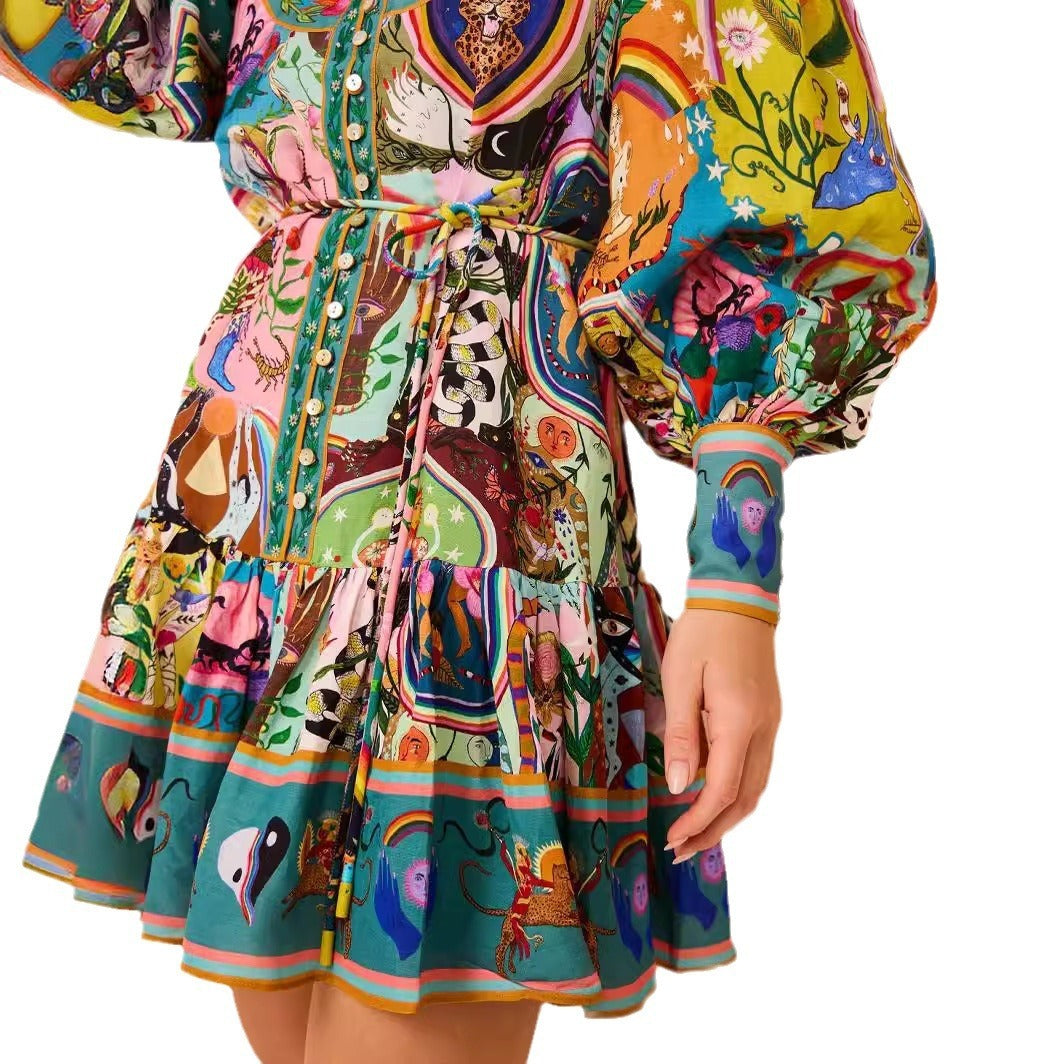 Casual Fashion Printing Shirt Cardigan Temperament Wild Dress