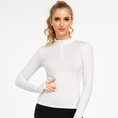 New Stand Collar Half Zip Tight Long Sleeve Workout Clothes