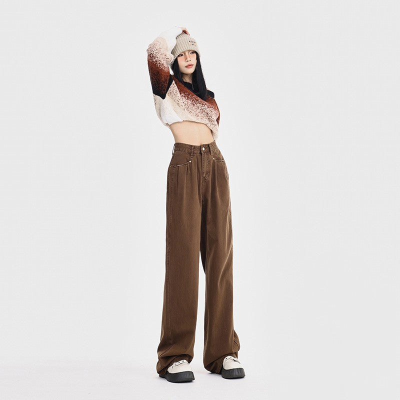 Straight Loose All-match High Waist Wide Leg Pants For Women