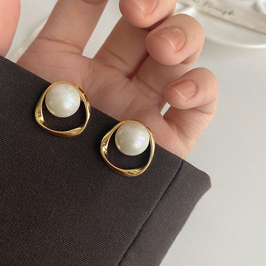 925 Silver Needle Pearl Cold Wind Irregular Geometric Cutout Earrings