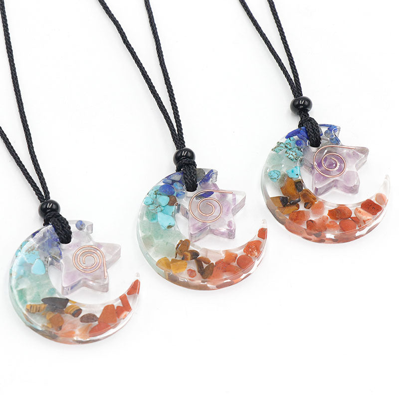 Natural Crystal Gemstone Epoxy Resin Carat Star Moon Necklace