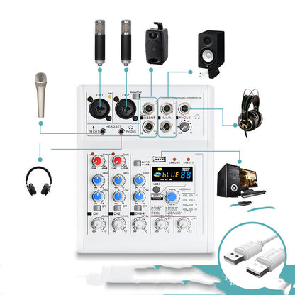 Mancheze4 Mini 4-Channel Sound Card Mixer Bluetooth 88 Effects USB Mixer 4-Channel Recording