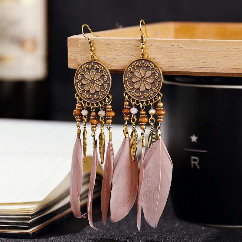 European And American Feather Earrings Personalized Long Temperament