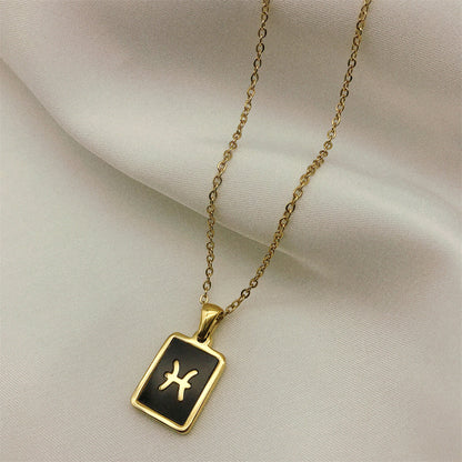 Square Plate Twelve Constellation Rune Necklace