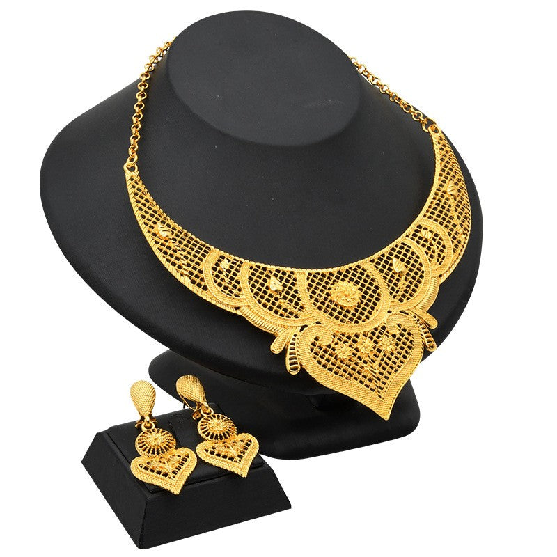 24K Gold Plated Dubai Bridal Necklace Two-piece Earrings Set Pack