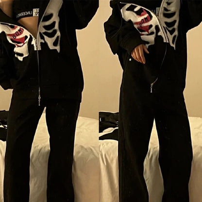 Skull Print Long Sleeve Hooded Jacket