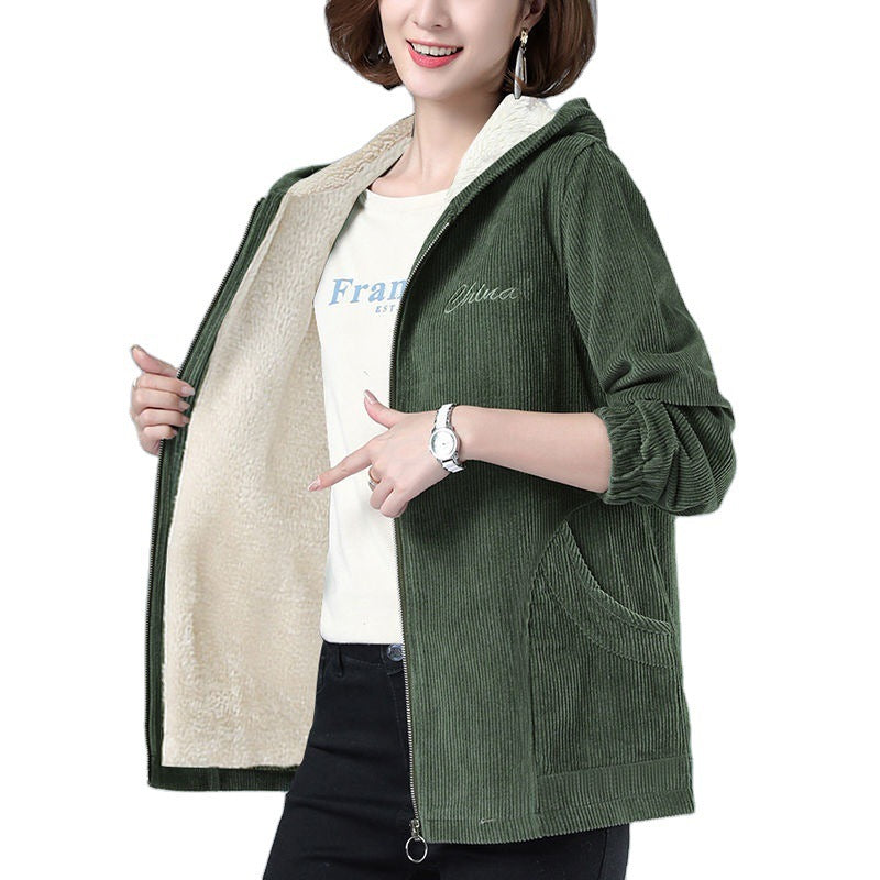 Fleece-lined Thick Corduroy Coat Women's Casual Jacket