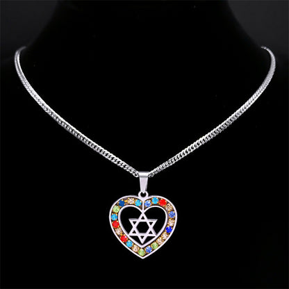 Six-pointed Star Stainless Steel Color Zircon Geometric Necklace