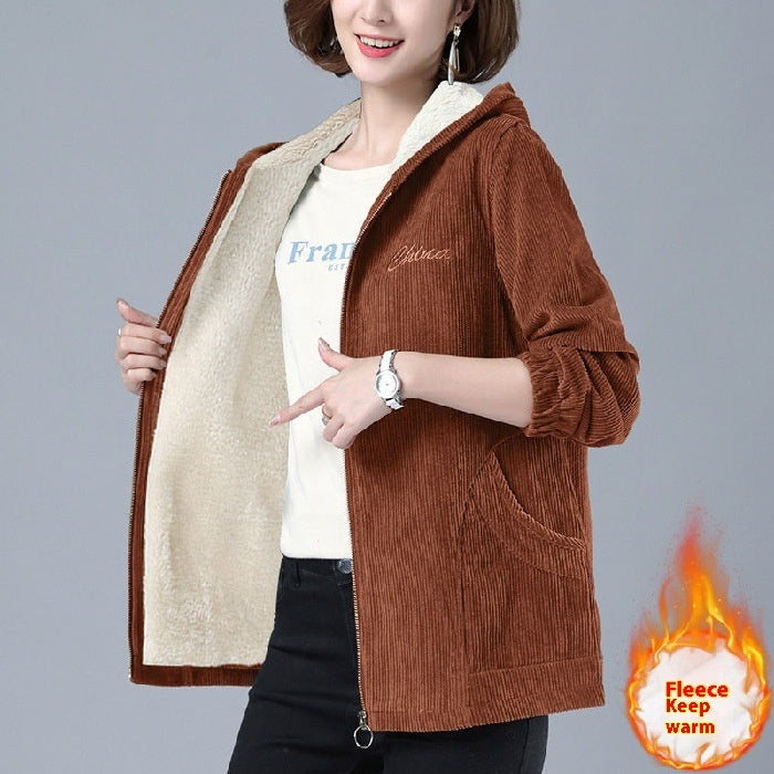 Fleece-lined Thick Corduroy Coat Women's Casual Jacket