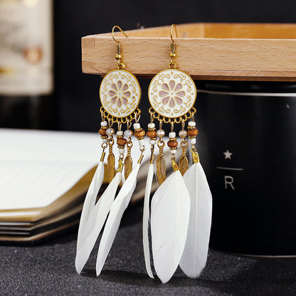 European And American Feather Earrings Personalized Long Temperament