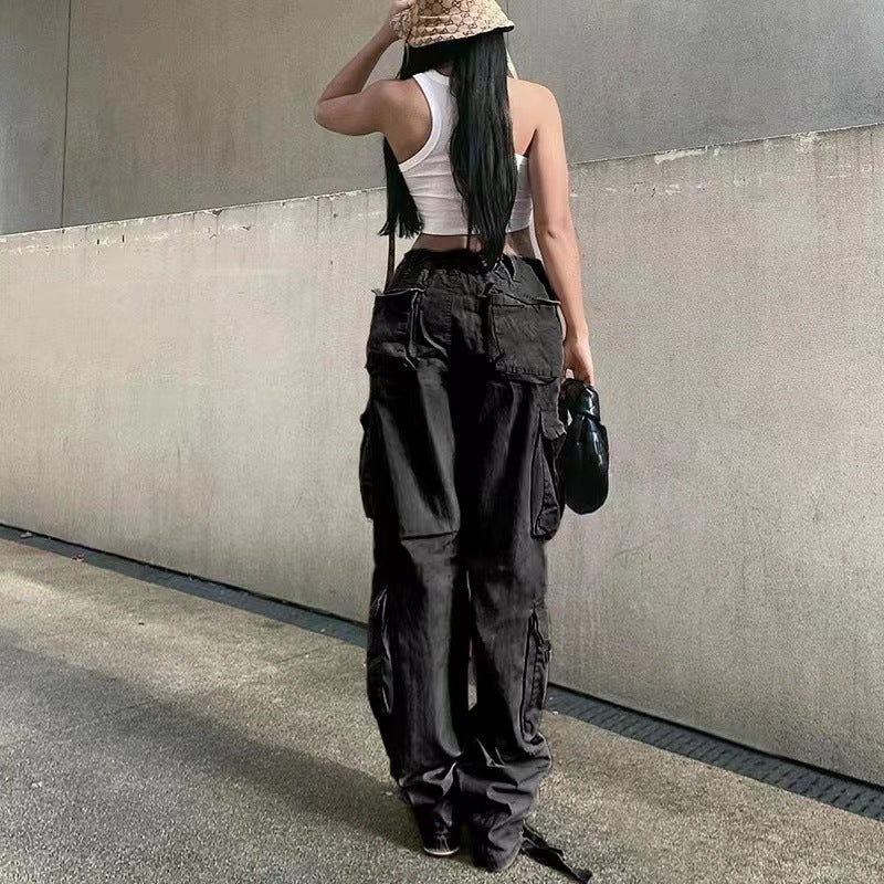 Street Hip-hop Trousers With Pockets Low Waist Overalls Fashion Casual Cargo Pants