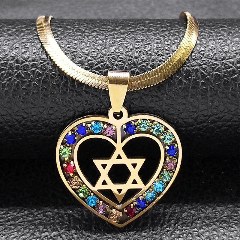 Six-pointed Star Stainless Steel Color Zircon Geometric Necklace