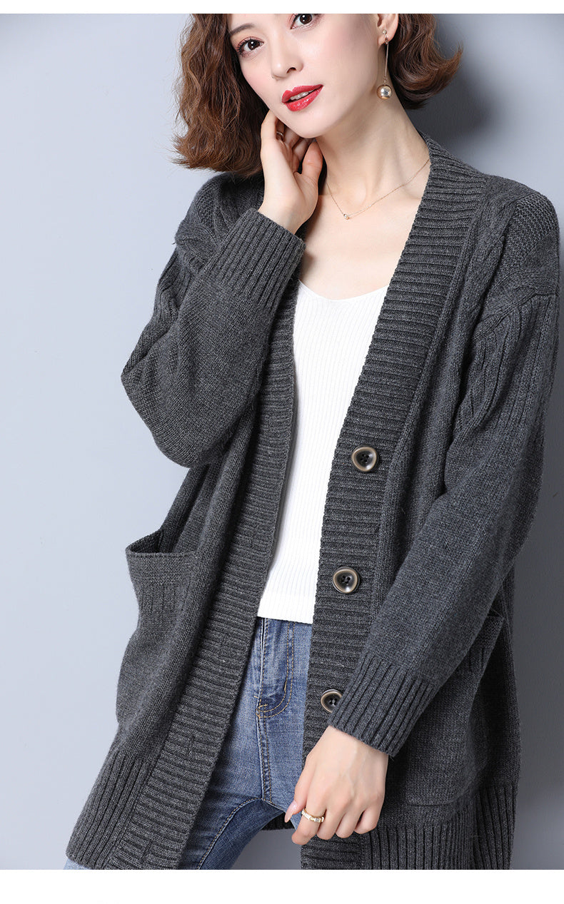 Women's Knitted Loose Mid-length Sweater Cardigan Coat