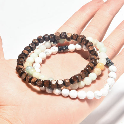 Hematite Beaded Polishing Volcanic Rock Wooden Bead Bracelet