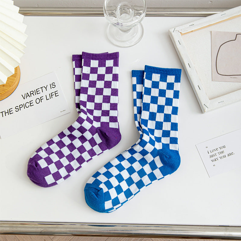 Women's Chessboard Fashion Tube Socks