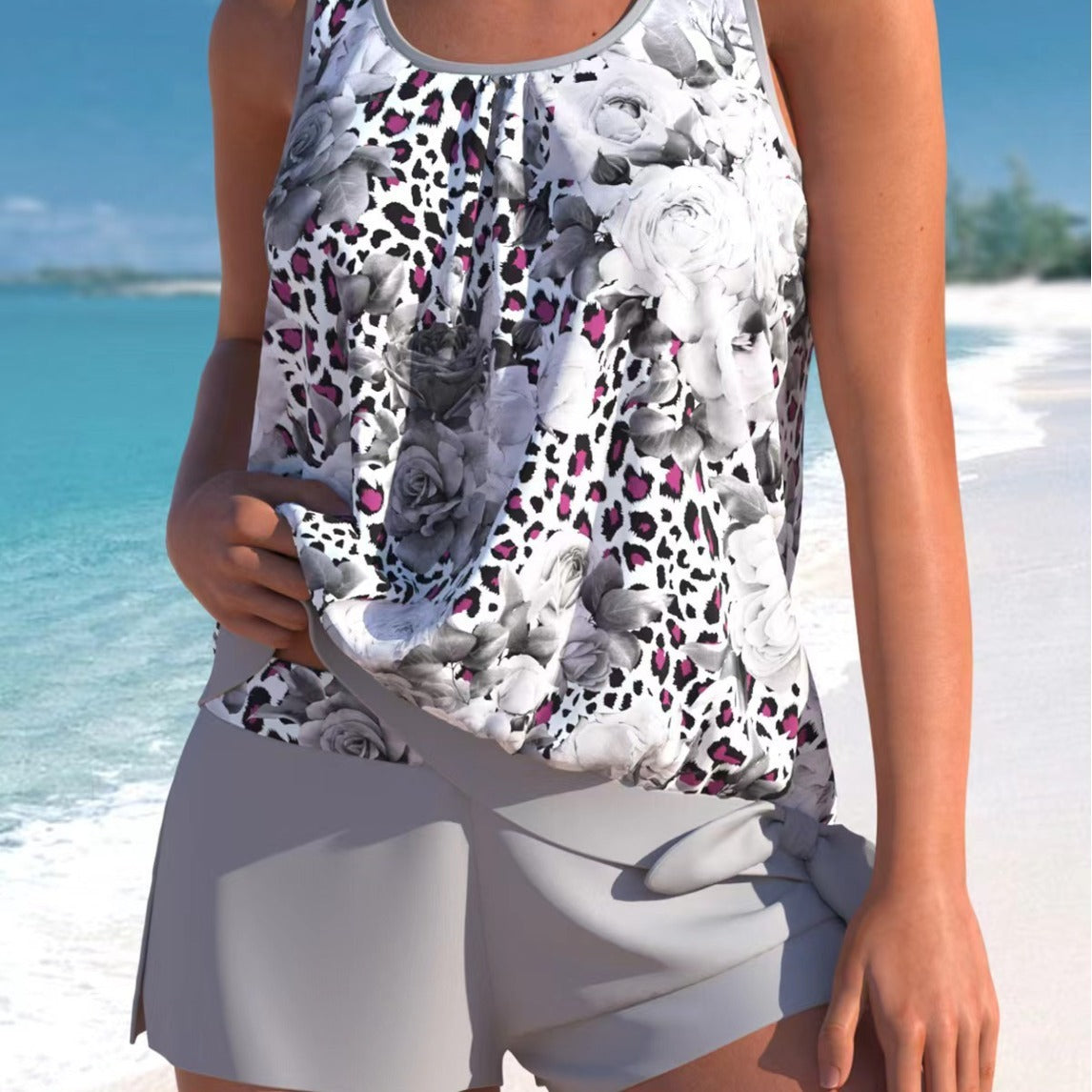 Women's Printed Split Shorts Swimsuit Suit