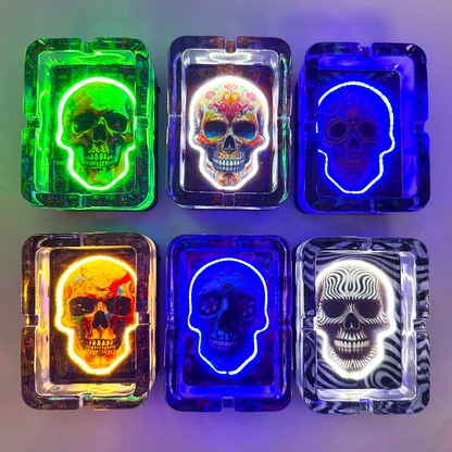 Novelty Brands - Light-Up Skull Glass Ashtray - 6 Per Retail Ready Display