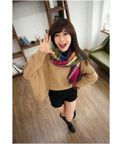 Colorful Extra Long Thick Tassel Plaid Scarf