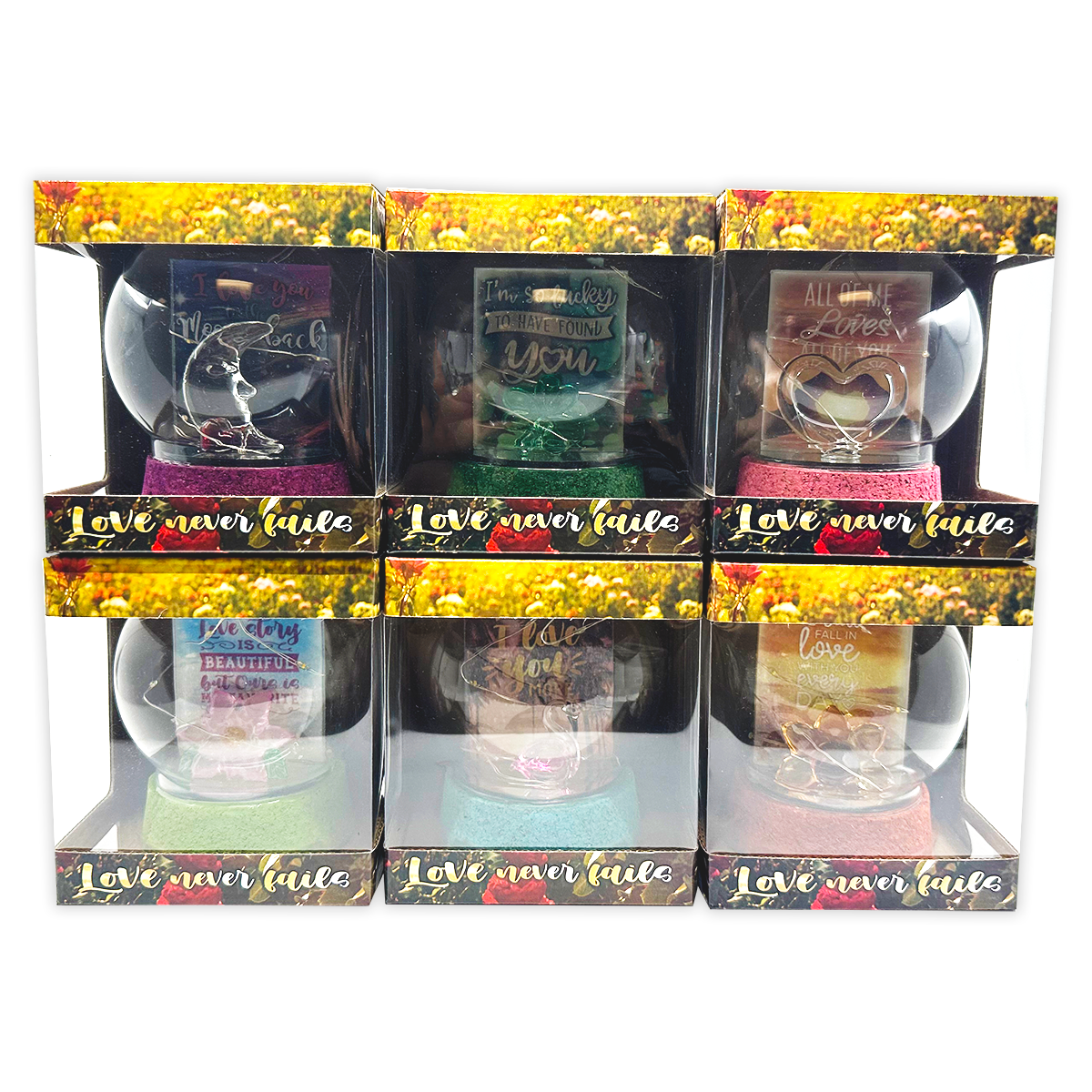 Novelty Closeout - Love Never Fails Light Up Glass Globe Keepsake- 6/Pack: CLOSEOUT PRICE