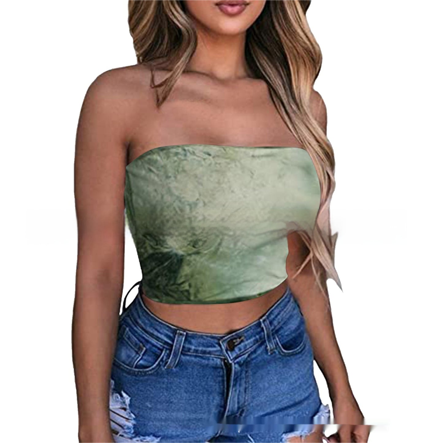 European And American-style Chest-wrapped Printed Bandeau One-shoulder Top