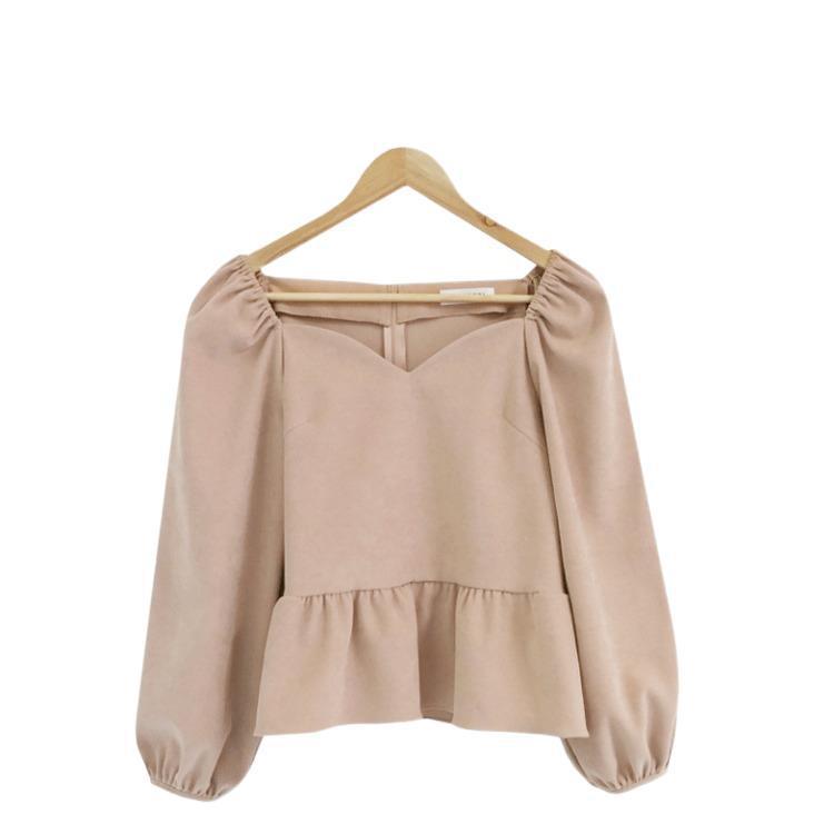 French Style Puff Sleeve Shirt Retro Peach Collar Loose Top