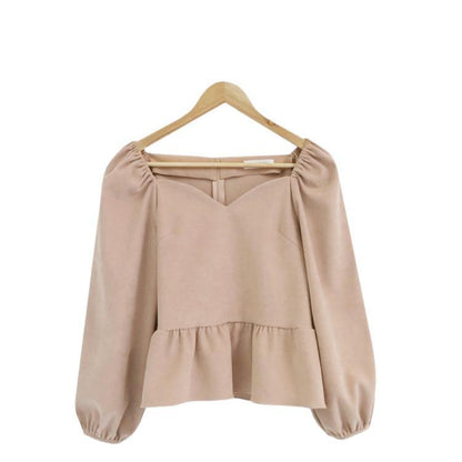 French Style Puff Sleeve Shirt Retro Peach Collar Loose Top