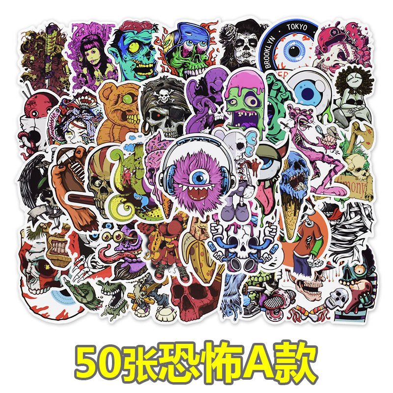 Trolley Case Stickers Do Not Repeat 50 Pieces A Horrible Creative Skull Waterproof Graffiti Cartoon Car Stickers