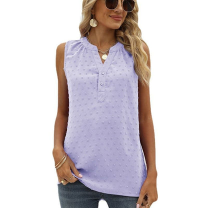 New Solid Color Chiffon Shirt Loose V-neck Jacquard Sleeveless Casual Vest